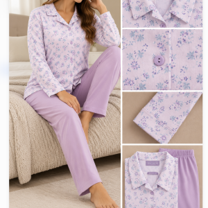 Pigiama Donna Linclalor Lilla Floreale con Pantalone Tinta Unita – Ultimo Pezzo Tg. 60