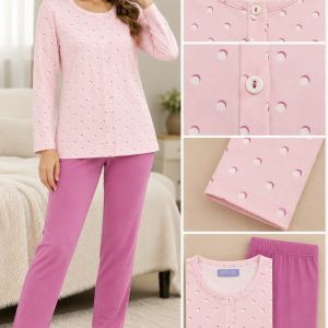 Pigiama Donna Linclalor Rosa Fantasia con Pantalone Fucsia Tinta Unita