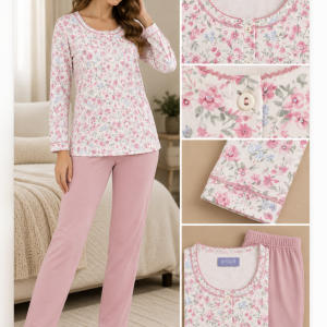 Pigiama Donna Linclalor Serafino Floreale con Pantalone Rosa – Fino alla Tg. 62