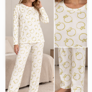 Pigiama Donna Lungo in Caldo Cotone con Fantasia Mele – Brilliamo