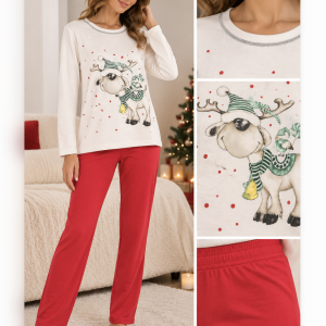 Pigiama Donna Natalizio con Renna e Pantalone Rosso – Bisbigli – Ultimo Pezzo Tg. 50