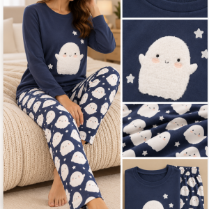 Pigiama Donna Promise Blu con Applicazione Peluche e Pantalone Fantasia – Ultimo Pezzo Tg. 50