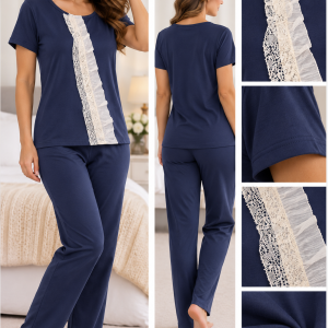 Pigiama Donna Verdiani Blu con Pizzo – Ultima Tg. 42
