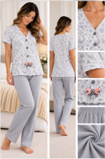 Pigiama Donna Verdiani Fantasia Floreale con Pantalone Grigio – Ultima Tg. 46