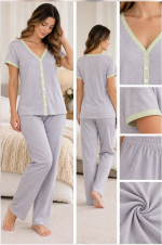 Pigiama Donna Verdiani Grigio con Profili Verde Chiaro – Ultima Tg. 42