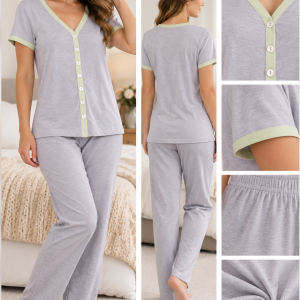 Pigiama Donna Verdiani Grigio con Profili Verde Chiaro – Ultima Tg. 42
