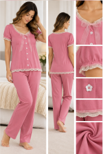 Pigiama Donna Verdiani Rosa con Pizzo e Fiocco – Ultima Tg. 42