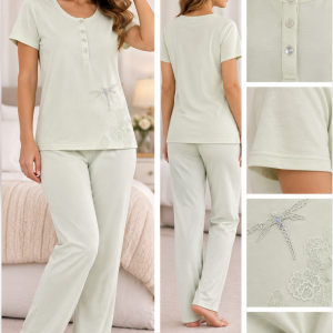 Pigiama Donna Verdiani Verde Chiaro con Ricami – Ultima Tg. 42