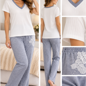 Pigiama Donna Verdiani con Maglia Bianca e Pantalone Lungo – Ultima Tg. 42
