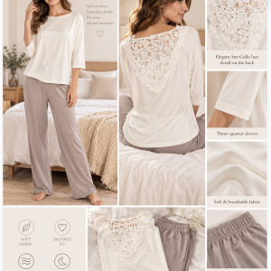Pigiama Donna con Pizzo San Gallo – Manica 3/4 e Pantalone Lungo – Ultimo pezzo S