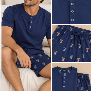 Pigiama Uomo Corto Julipet Blu con Pantaloncino Fantasia