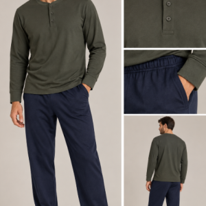 Pigiama Uomo Jamas in Interlock con Maglia Serafino a Tre Bottoni