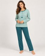 Pigiama donna Bisbigli in caldo cotone con pantalone tinta unita