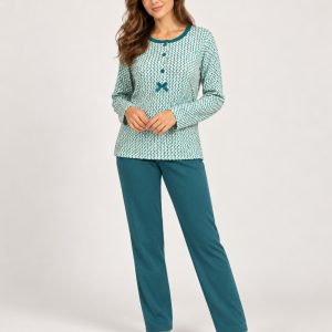 Pigiama donna Bisbigli in caldo cotone con pantalone tinta unita