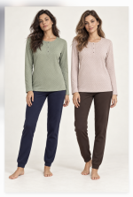 Pigiama donna Linclalor in punto Milano jacquard – Verde/blu e confetto/moro