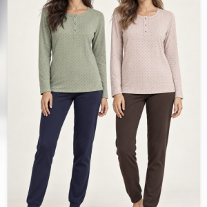 Pigiama donna Linclalor in punto Milano jacquard – Verde/blu e confetto/moro