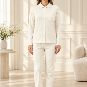 Pigiama donna Maryhome in caldo cotone panna aperto davanti
