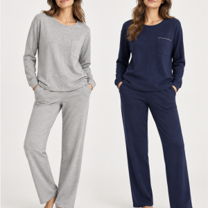 Pigiama donna sportivo Bisbigli in cotone felpato – Grigio e Blu Notte