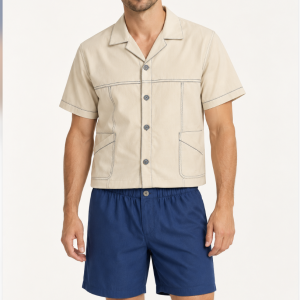 Pigiama uomo corto Verdiani aperto davanti beige e blu – Ultimo pezzo taglia 52