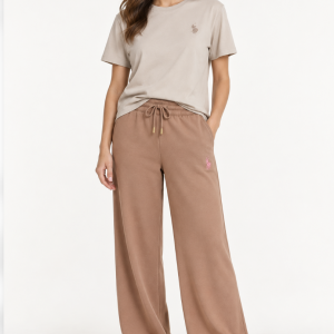 T-shirt donna U.S. Polo Assn. girocollo beige con logo ricamato