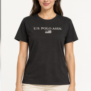 T-shirt donna U.S. Polo Assn. nera girocollo con stampa logo Descrizione breve