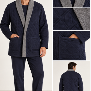 Vestaglia Uomo Corta Trapuntata Blu con Collo Sciallato Grigio – Ultimo Pezzo Taglia 56