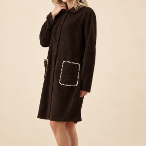 Vestaglia donna Maryhome in pile cioccolato fondente con bottoni